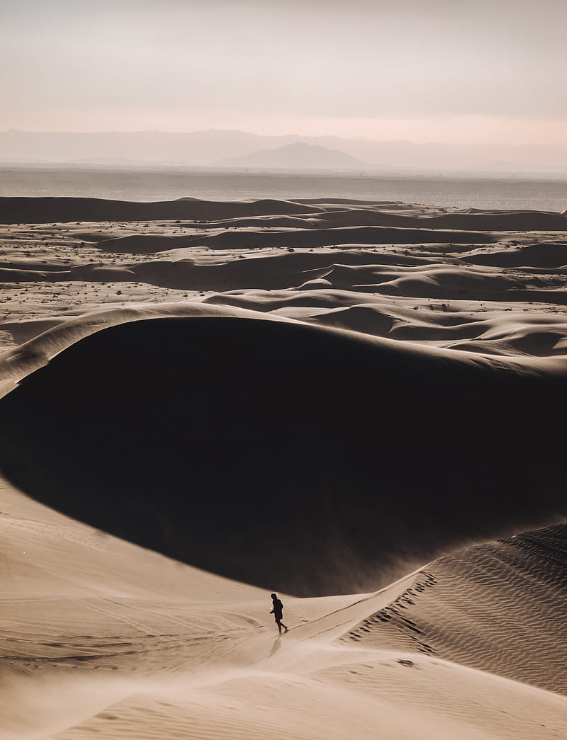 desert, silhouette, alone, sand, dunes, HD phone wallpaper