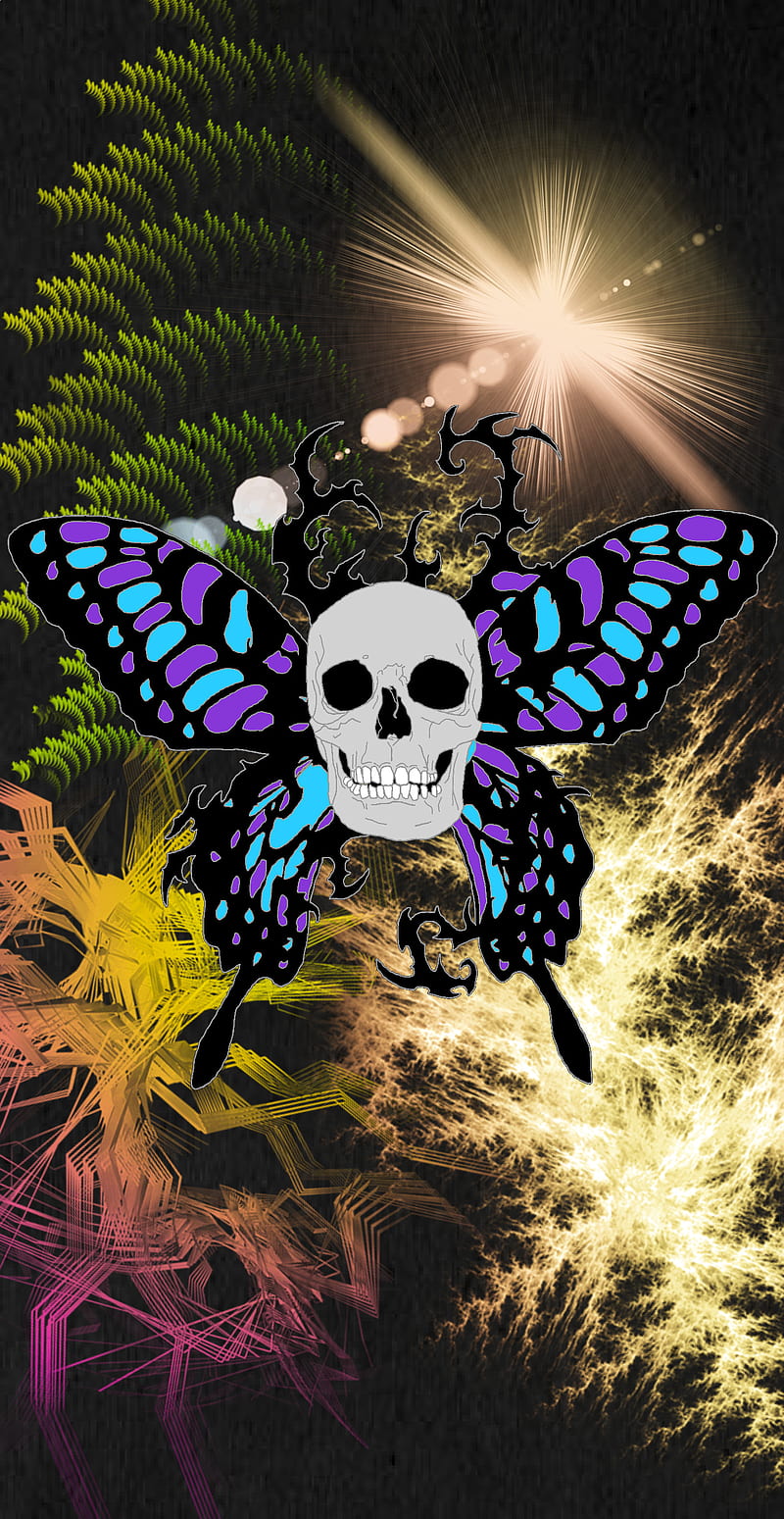 khaos, butterfly, chaos, skull, wings, HD phone wallpaper