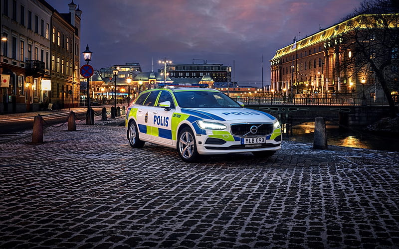 Volvo V90, Police car, 2018 exterior, Swedish police, station wagon, new V90, special cars, Sweden, Volvo, HD wallpaper
