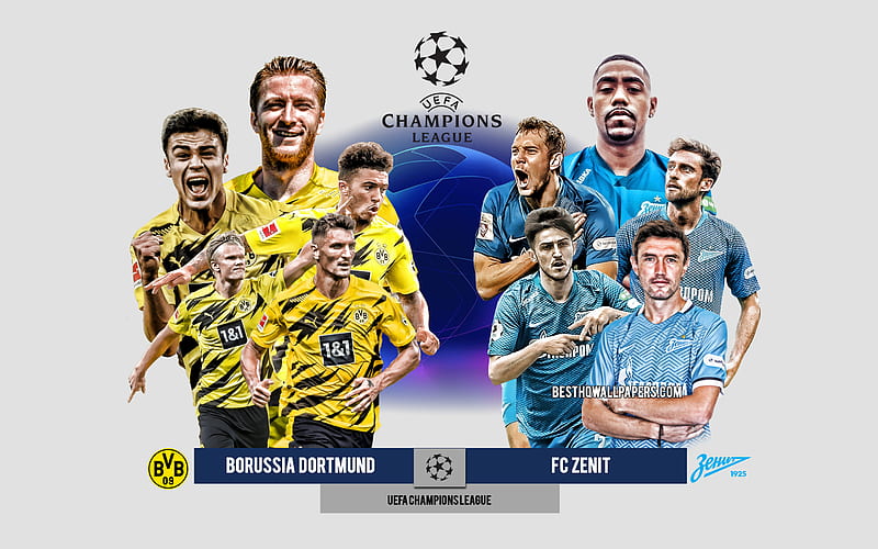 Borussia Dortmund vs FC Zenit, Group F, UEFA Champions League, Preview, promotional materials, football players, Champions League, football match, Borussia Dortmund, FC Zenit, HD wallpaper