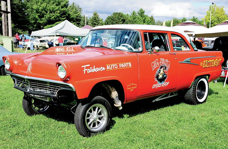 1956-Ford-Coupe Gasser, Classic, Hotrod, Red, 1956, HD wallpaper