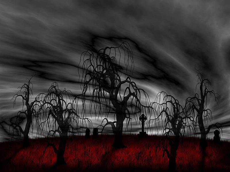 Grave Yard, dark, fanasy, trees, grave, yard, HD wallpaper