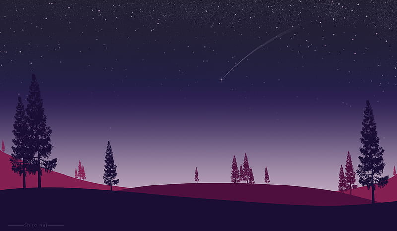 Night Trees Stars In Sky Minimalism Artwork , minimalism, minimalist, artist, artwork, digital-art, HD wallpaper