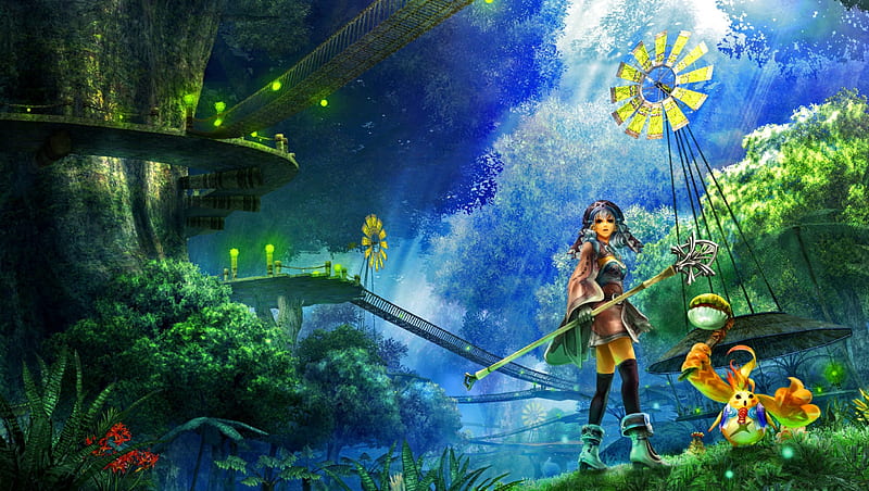Xeno Blade, forest, fantasy, girl, video game, magic, HD wallpaper