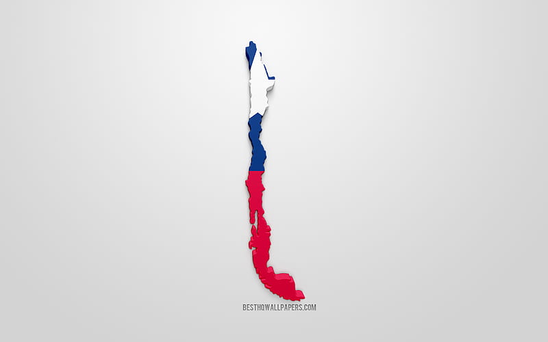 3d flag of Chile, silhouette map of Chile, 3d art, Chilean flag, South America, Chile, geography, Chile 3d silhouette, HD wallpaper