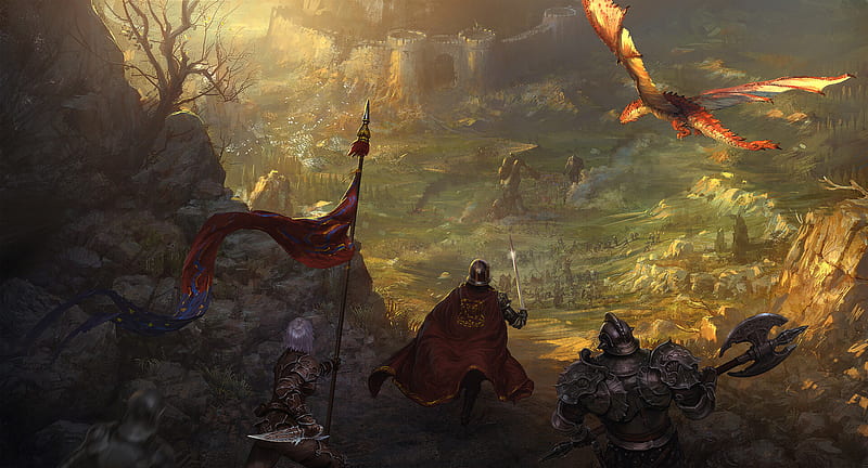 Fantasy, Battle, Dragon, Warrior, HD wallpaper