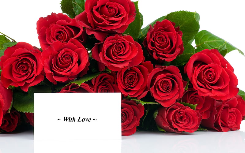 With Love, valentines day, red, red roses, pretty, lovely, romantic ...
