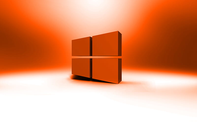 Windows 10 orange logo, creative, OS, orange abstract background, Windows 10 3D logo, Windows 10, brands, Windows 10 logo, artwork, HD wallpaper
