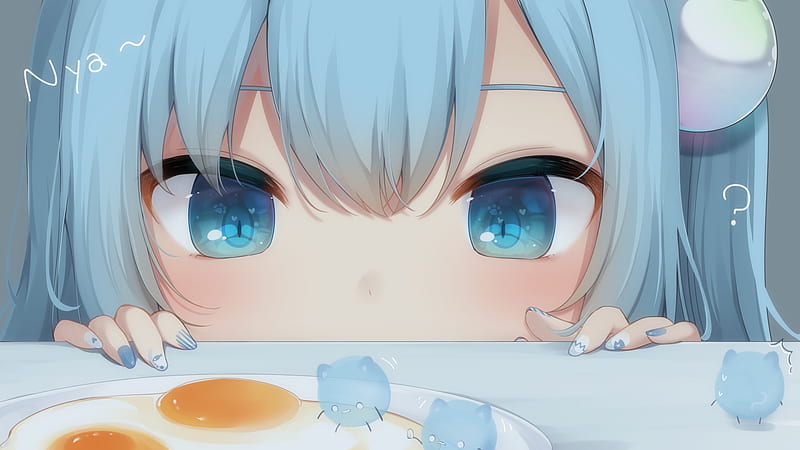 cute anime girl, aqua hair, close-up, aqua eyes, Anime, HD wallpaper
