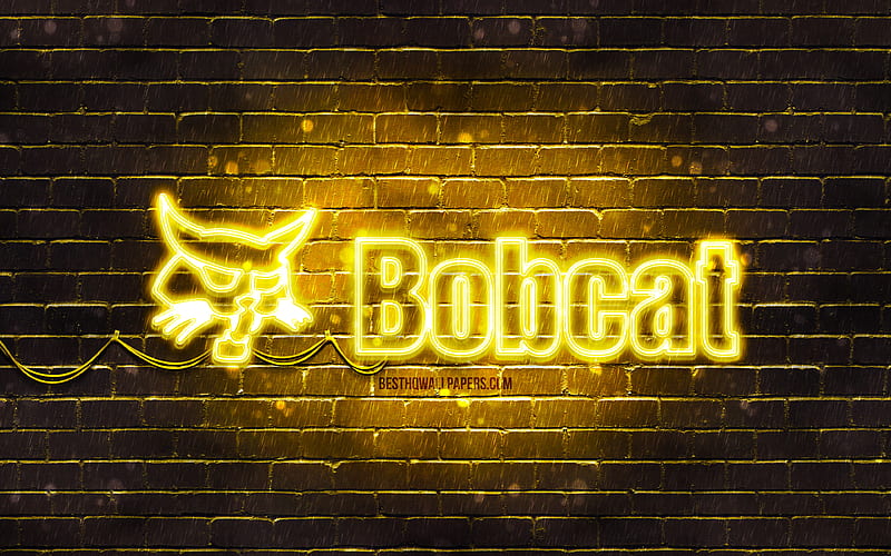 Bobcat yellow logo, , yellow brickwall, Bobcat logo, brands, Bobcat neon logo, Bobcat, HD wallpaper