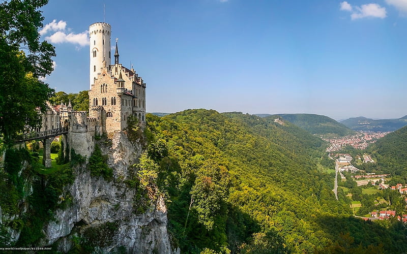Lichtenstein Castle, Germany, rock, Germany, castle, landscape, HD wallpaper