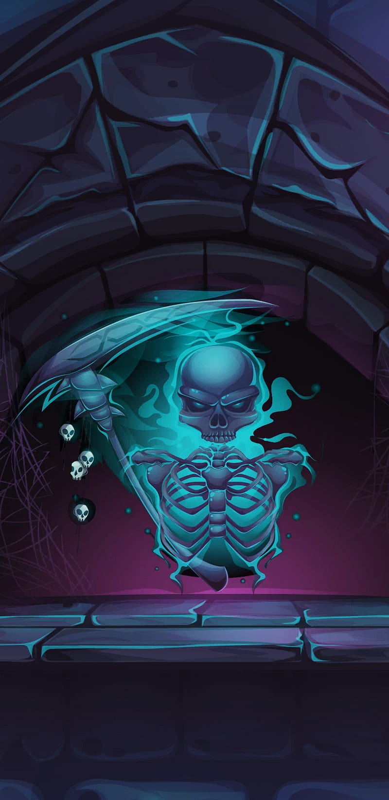 SkeletonOfDeath, skeleton, death, reaper, glow, skull, cool, HD phone wallpaper