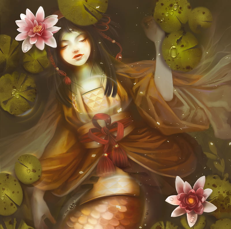 Mermaid, aramisdream, fantasy, water, lotus, luminos, flower, siren, HD ...