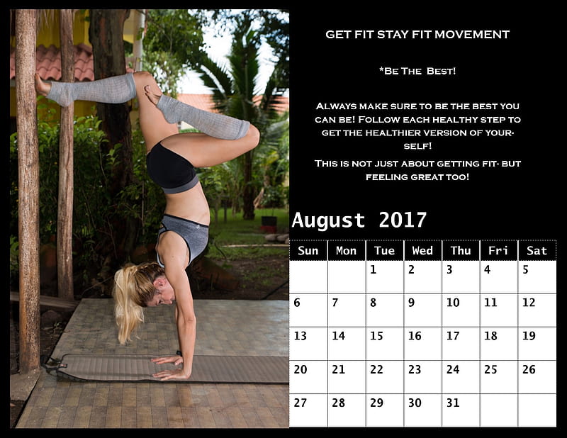 August 2017, get fit stay fit, health, be the best, personal trainer, fitness, calendar, workouts, online training, eat right, love fitness, exercises, HD wallpaper