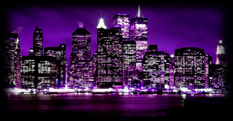 Cityscape, architecture, purple, buildings, lights, night, HD wallpaper ...