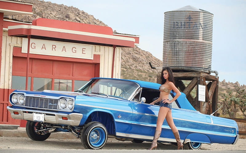 Lowriding Cowgirl, chevy, lowride, custom, lowered, HD wallpaper