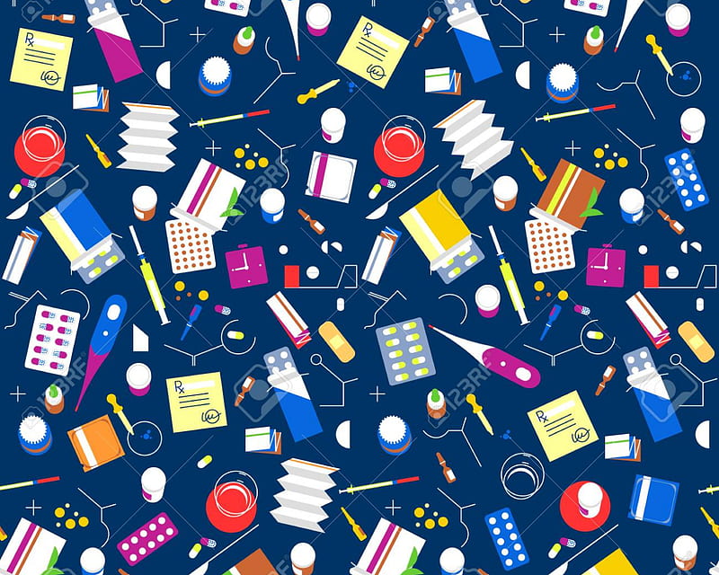 Seamless Pattern Pharmacy Drugs Background Medicine Icon Pills [] for ...