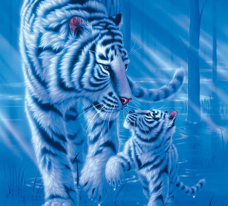 Majestic Blue Eyes Fantasy Creature White Tiger Forest  Resolution HD  wallpaper  Pxfuel