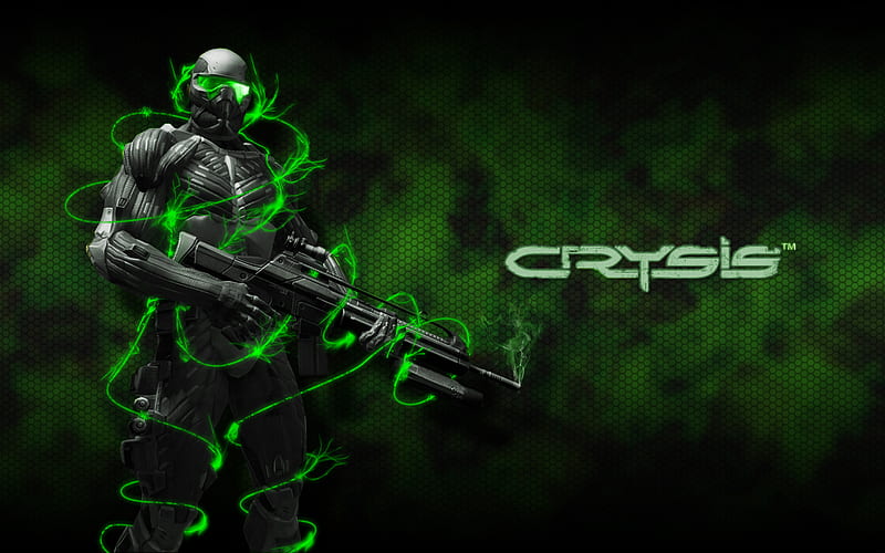crysis, armor, solder, dress, gun, green, nanosuit, high-tech, HD wallpaper