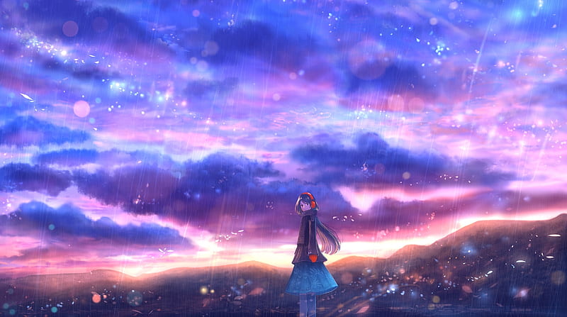 Rainy day, cloud, bou nin, manga, sky, purple, girl, anime, rain, pink,  blue, HD wallpaper | Peakpx