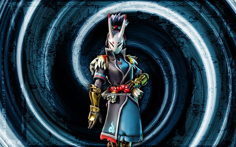 Nara, blue grunge background, Fortnite, vortex, Fortnite characters, Nara Skin, Fortnite Battle Royale, Nara Fortnite, HD wallpaper