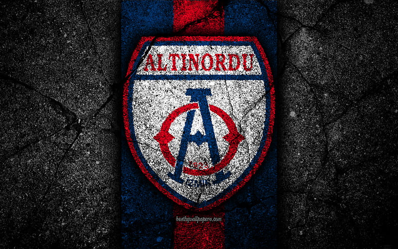 Altinordu FC logo, football, Turkish Lig, black stone, Turkey, soccer, emblem, Altinordu, asphalt texture, Izmir, Turkish football club, HD wallpaper
