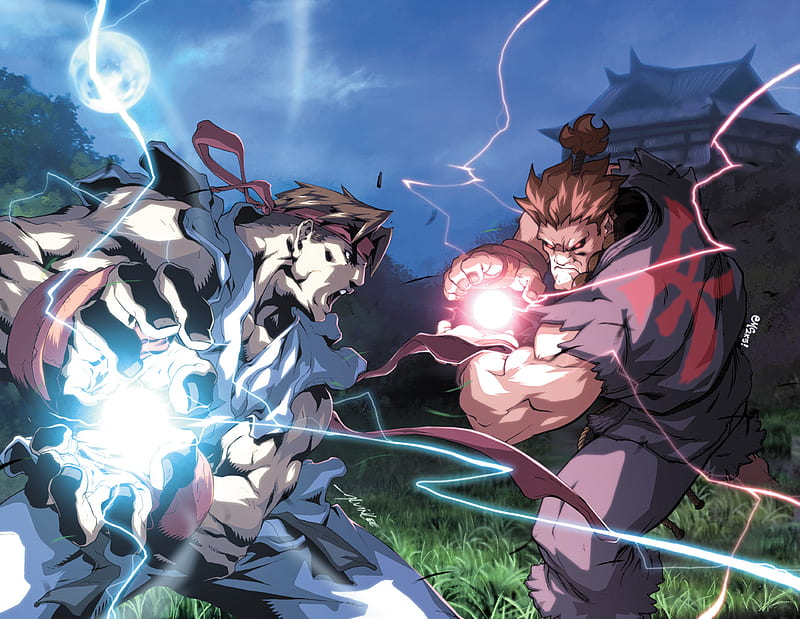 Street Fighter Alpha Ryu vs Akuma Wall Scroll Poster available at  VideoGamesNewYork, VGNY