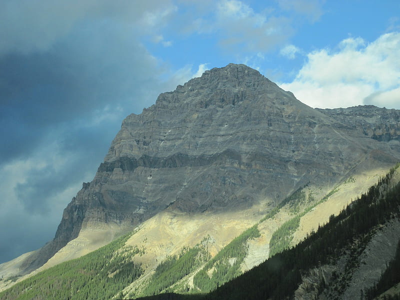 A Good Day at the Rockies BC - Canada05, summit, trees, sky, clouds, Mountains, graphy, green, gris, white, blue, HD wallpaper