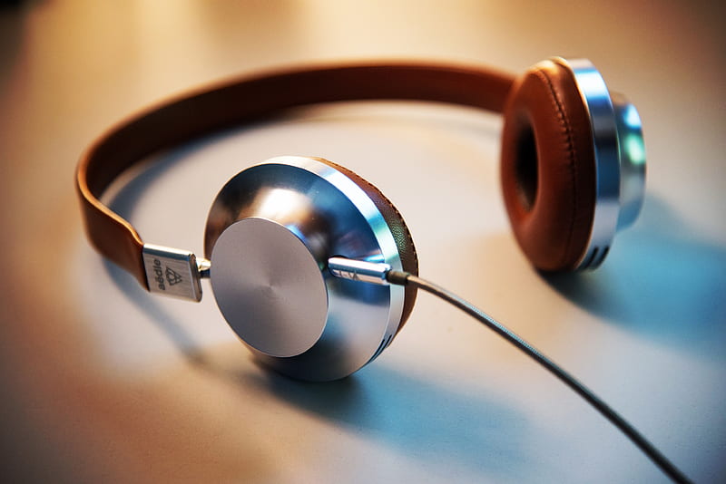 gray and brown corded headphones, HD wallpaper