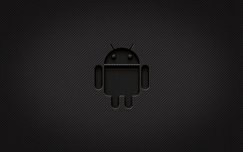 Android carbon logo, , grunge art, carbon background, creative, Android black logo, OS, Android logo, Android, HD wallpaper