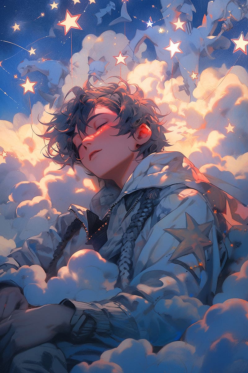 Guy, sleep, stars, clouds, art, anime, HD phone wallpaper | Peakpx