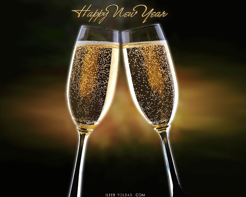 Happy New Year! (Chears!!) holiday, chears, happy new year, abstract, glass, 3d, cool, funny, celebrations, HD wallpaper