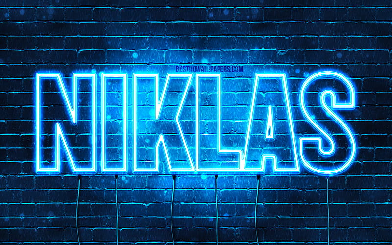 Niklas with names, horizontal text, Niklas name, Happy Birtay Niklas, popular german male names, blue neon lights, with Niklas name, HD wallpaper