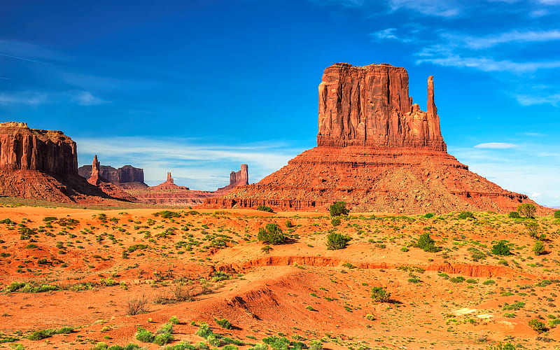 Monument Valley, USA desert, blue sky, cliffs, Utah, America, HD wallpaper