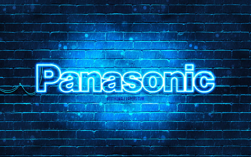 Panasonic blue logo blue brickwall, Panasonic logo, brands, Panasonic neon logo, Panasonic, HD wallpaper