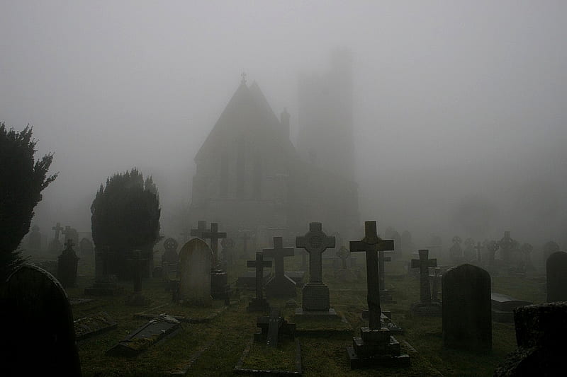 THE MISSED INTHE MIST, grave, cemetry, mist, HD wallpaper