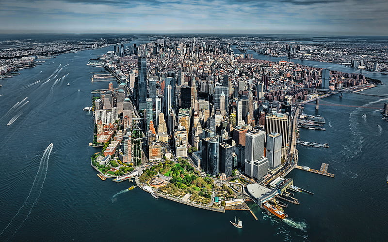 Manhattan from high skyscrapers, NYC, american cities, streets, New York, Manhattan, summer, Cities of New York, USA, America, New York City, HD wallpaper