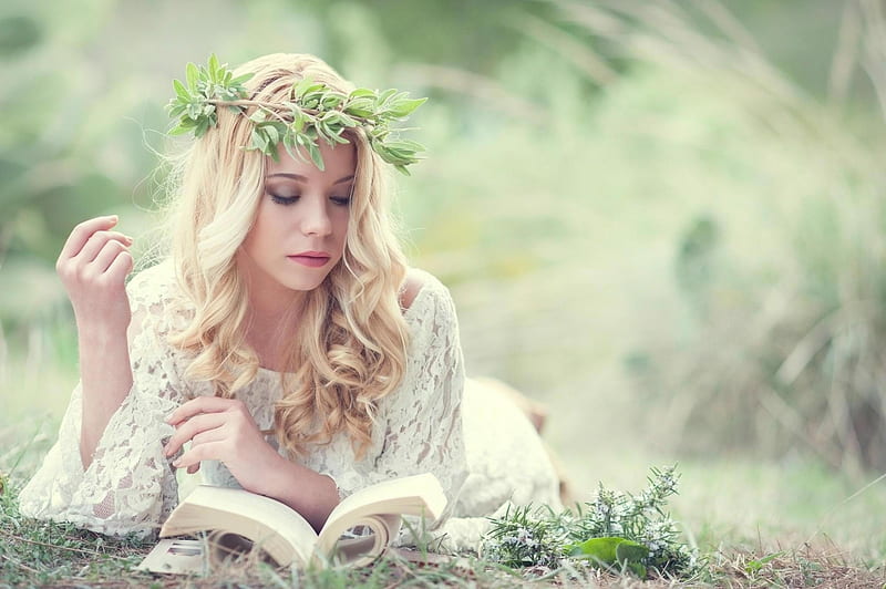 ლ, Wreath, Woman, Nature, Book, HD wallpaper