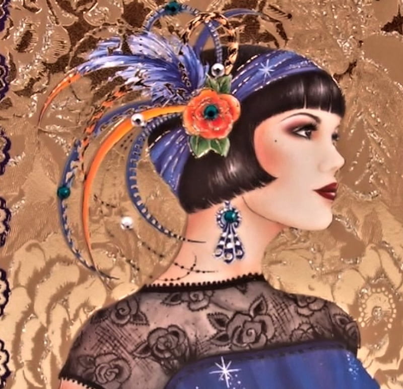 Art Deco Lady, pretty, Woman, Art, Art Deco, HD wallpaper