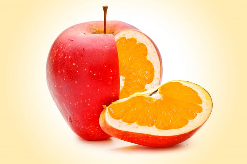 Mixed Fruit, apple, fruit, 3d, orange, mixed, HD wallpaper