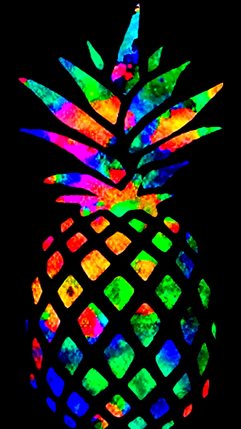 Neon Pineapple, black, colorful, fruit, pineapples, HD phone wallpaper
