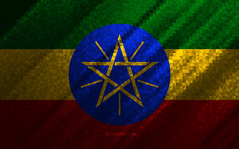 Flag of Ethiopia, multicolored abstraction, Ethiopia mosaic flag, Ethiopia, mosaic art, Ethiopia flag, HD wallpaper