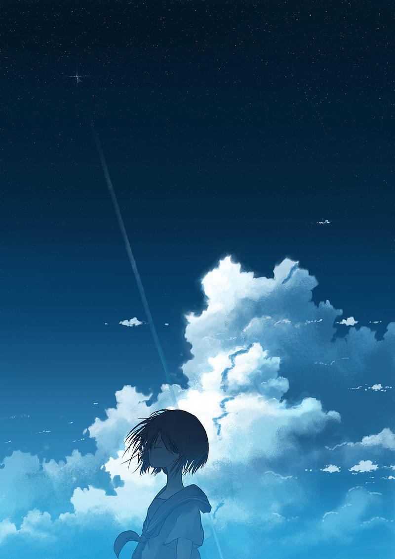vertical, anime, anime girls, sailor uniform, clouds, closed eyes, sky, HD phone wallpaper