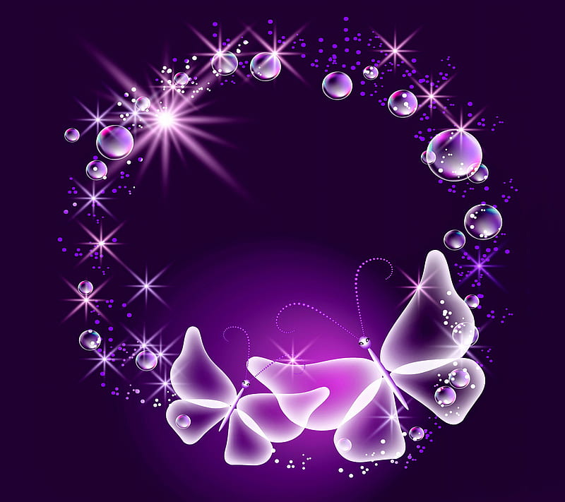 Neon Butterflies, bubbles, butterfly, purple, sparkle, HD wallpaper