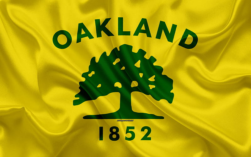 Flag of Oakland silk texture, American city, yellow silk flag, Oakland flag, California, USA, art, United States of America, Oakland, HD wallpaper