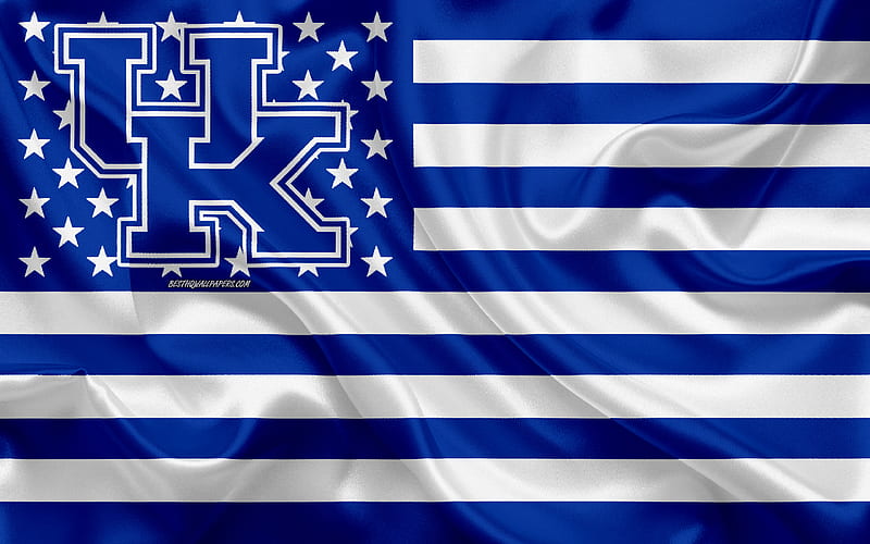 Kentucky Wildcats, American football team, creative American flag, blue white flag, NCAA, Lexington, Kentucky, USA, Kentucky Wildcats logo, emblem, silk flag, American football, HD wallpaper