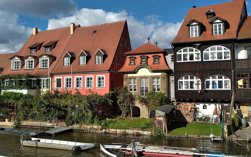 Bamberg, Germany, Germany, houses, Bavaria, boats, canal, streetscape, Bamberg, HD wallpaper