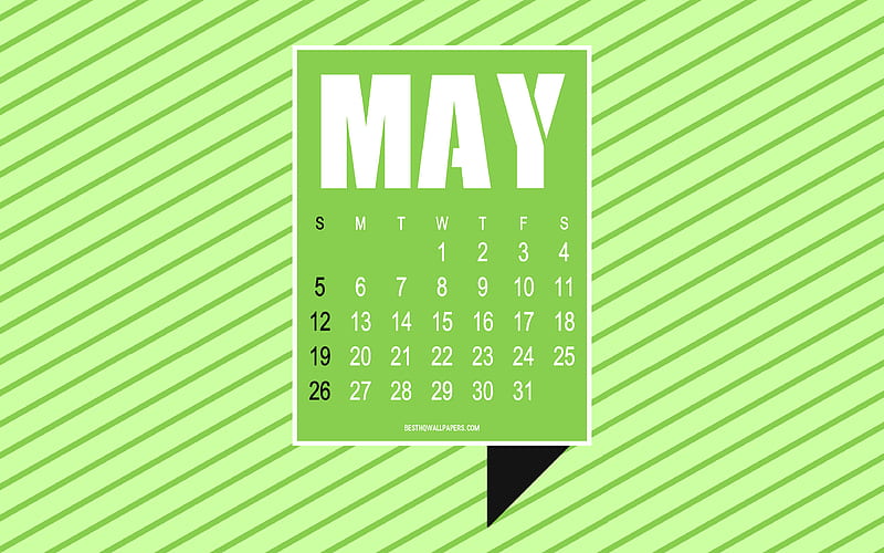 2019 May Calendar, abstract green background, 2019 concepts, calendar for May 2019, art, green background with lines, May, calendars, HD wallpaper