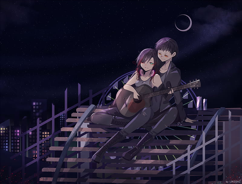 Anime Couple, anime-girl, anime-boy, love, artist, artwork, digital-art, HD wallpaper