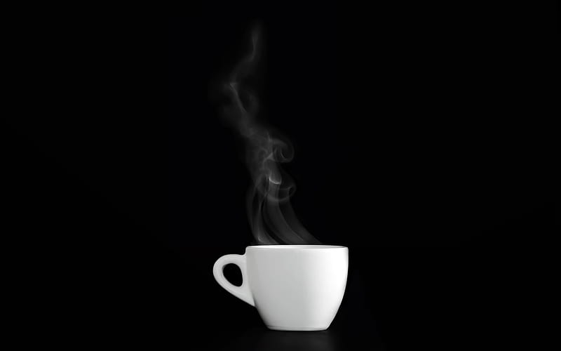 white cup on a black background, cup of coffee, steam, smoke, coffee concepts, HD wallpaper